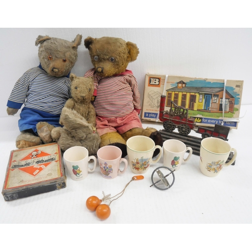 2378 - A Britains Riding Stable, a Monopoly game, vintage Teddy Bears and other soft toys, a set of 1970s c... 