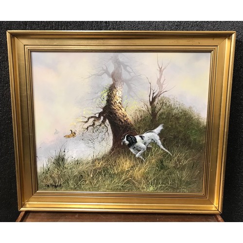 416 - * Pankhurst, landscape with gun dog, oil on canvas, framed