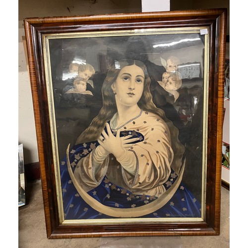 447 - Two Spanish collages, depicting St Joseph and Madonna, framed