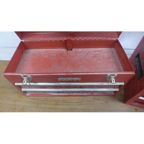 5065 - Two metal red tool boxes - one Stack-on and one other