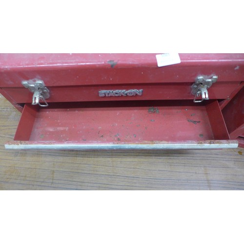 5065 - Two metal red tool boxes - one Stack-on and one other