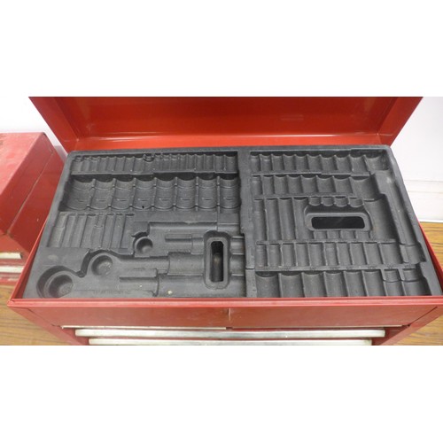 5065 - Two metal red tool boxes - one Stack-on and one other