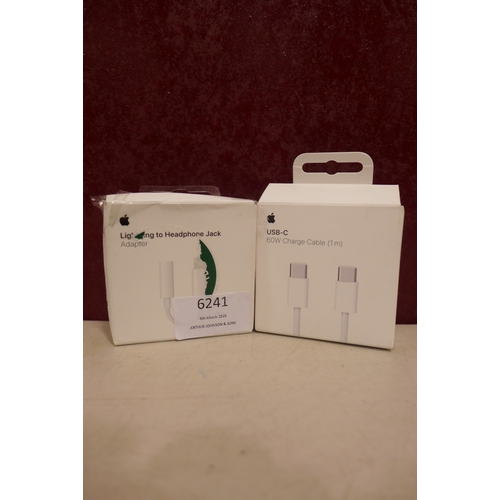 6241 - Apple USB-C 60W 1m charging cable and an Apple lightning to headphone jack adapter *This lot is subj... 