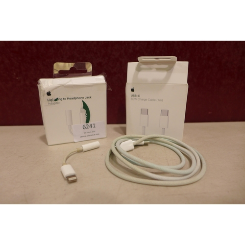6241 - Apple USB-C 60W 1m charging cable and an Apple lightning to headphone jack adapter *This lot is subj... 