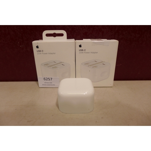 6257 - Three Apple USB-C power adapters, 2x 20W, 1x 18W *This lot is subject to VAT
