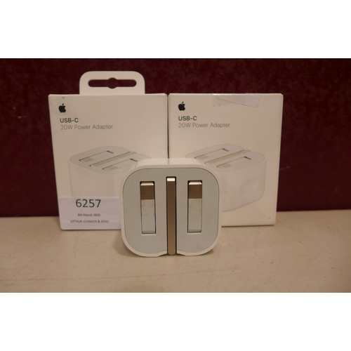 6257 - Three Apple USB-C power adapters, 2x 20W, 1x 18W *This lot is subject to VAT