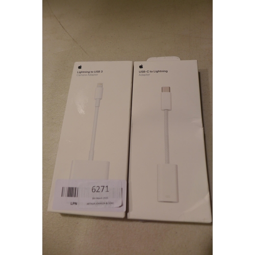 6271 - An Apple USB-C to lightning adapter and an Apple lightning to USB 3 camera adapter *This lot is subj... 