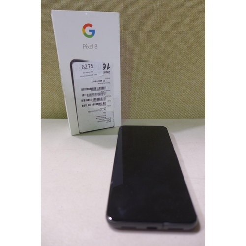 6275 - Google Pixel 8 5G 256GB black mobile phone (line on screen)  *This lot is subject to VAT
