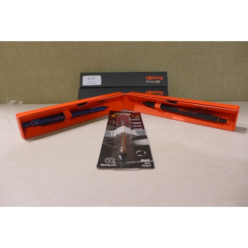 6279 - Two Rotring fine pens and a Cross gel ink pen black refill *This lot is subject to VAT