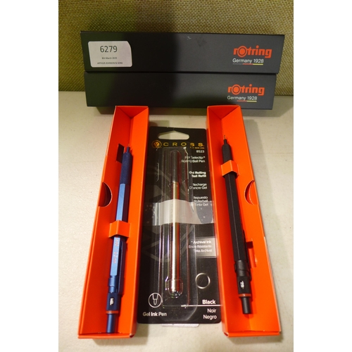 6279 - Two Rotring fine pens and a Cross gel ink pen black refill *This lot is subject to VAT
