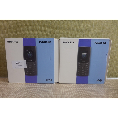 6347 - Two Nokia 105 dual sim mobile phones, model no: TA-1557 *This lot is subject to VAT