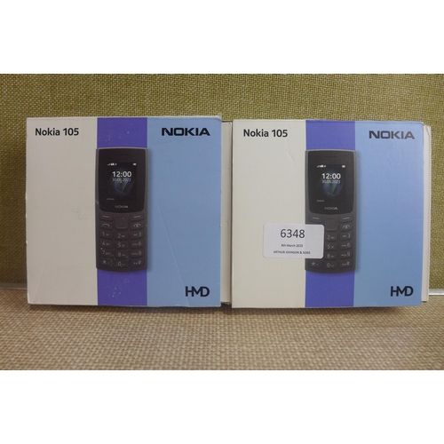 6348 - Two Nokia 105 dual sim mobile phones, model no: TA-1557 *This lot is subject to VAT