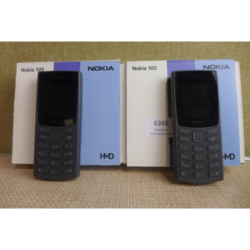 6348 - Two Nokia 105 dual sim mobile phones, model no: TA-1557 *This lot is subject to VAT