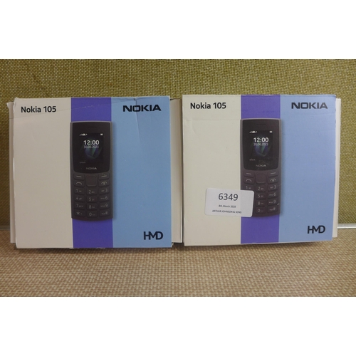 6349 - Two Nokia 105 dual sim mobile phones, model no: TA-1557 *This lot is subject to VAT