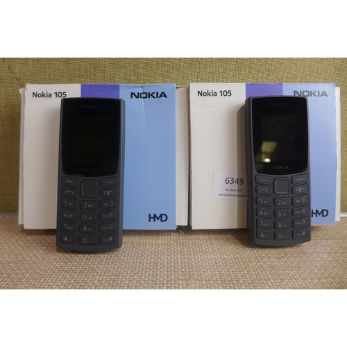 6349 - Two Nokia 105 dual sim mobile phones, model no: TA-1557 *This lot is subject to VAT