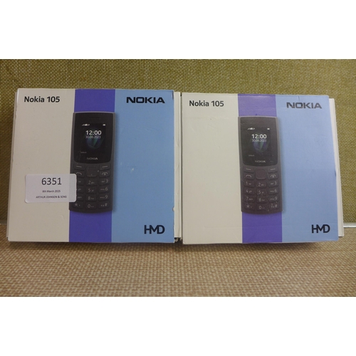 6351 - Two Nokia 105 dual sim mobile phones, model no: TA-1557 *This lot is subject to VAT