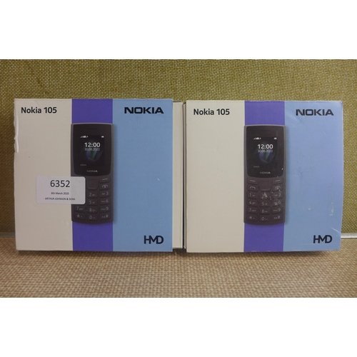 6352 - Two Nokia 105 dual sim mobile phones, model no: TA-1557 *This lot is subject to VAT