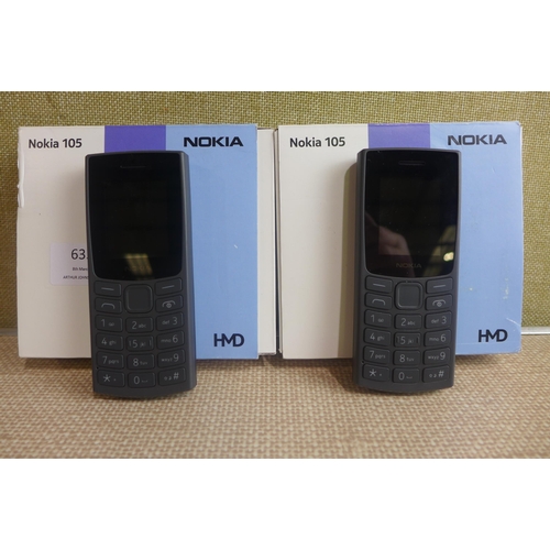 6352 - Two Nokia 105 dual sim mobile phones, model no: TA-1557 *This lot is subject to VAT