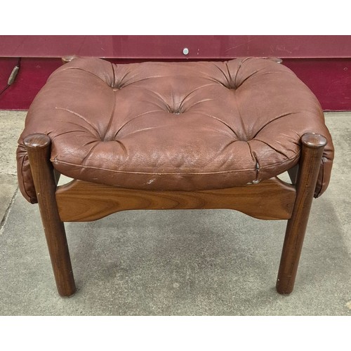 25 - A Guy Rogers teak and brown leather Santa Fe footstool