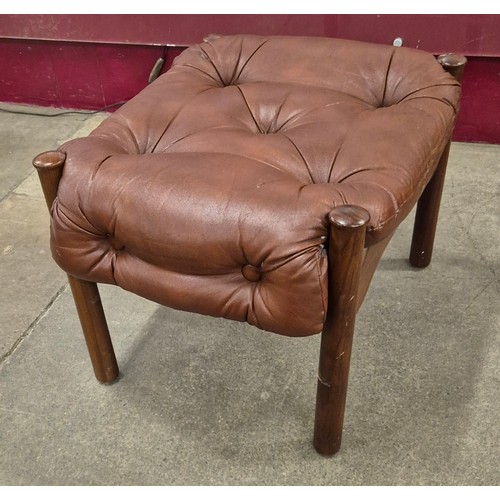 25 - A Guy Rogers teak and brown leather Santa Fe footstool