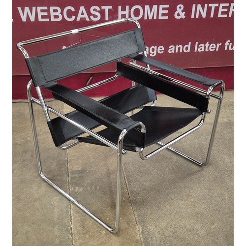 23 - A Wassily style chrome and black leather chair