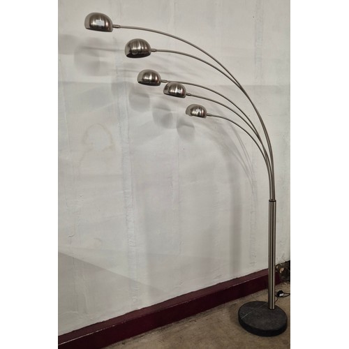 24 - An Italian style chrome five arm arc lamp, on marble base