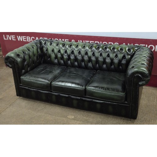 3 - A green leather Chesterfield settee