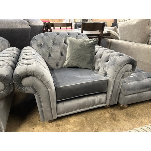 3055 - A Bordeaux grey velvet Chesterfield style armchair, original RRP £583.33 + VAT (4223-18) *This lot i... 