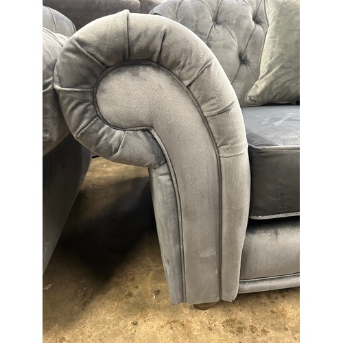 3055 - A Bordeaux grey velvet Chesterfield style armchair, original RRP £583.33 + VAT (4223-18) *This lot i... 