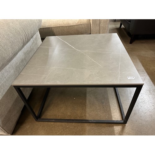 3069 - A black metal and slate effect square coffee table