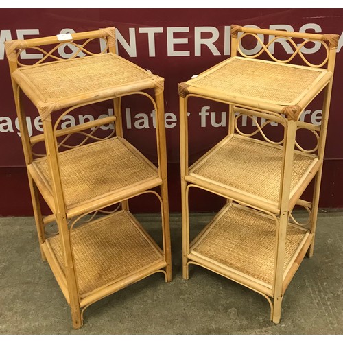 49 - A pair of bamboo and rattan three tier etegeres