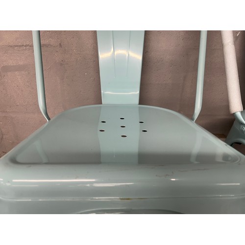 3202 - A set of four baby blue metal dining chairs