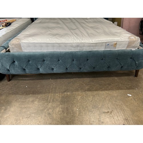 3213 - A turquoise buttoned fabric Superking bedframe