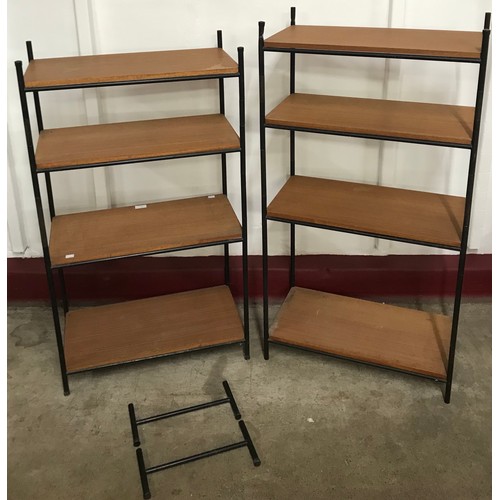 55 - A pair of teak and black metal modular room divider