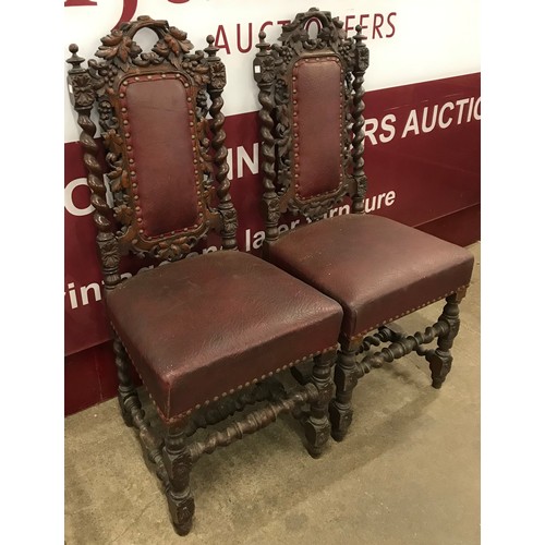 156 - A pair of 19th Century French carved oak side chairs