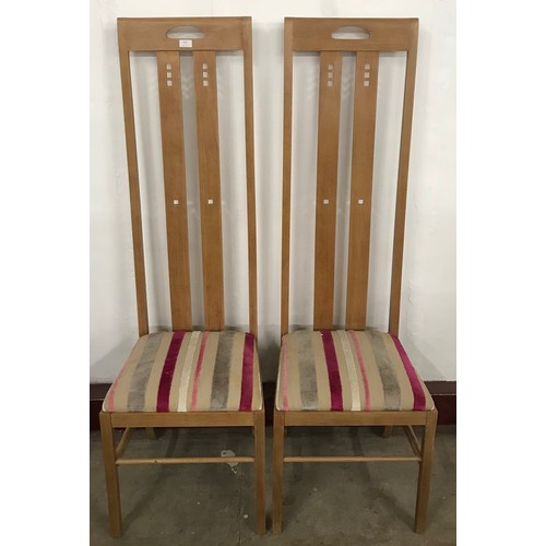 158 - A pair of Arts & Crafts style oak high back chairs, after Charles Rennie Mackintosh