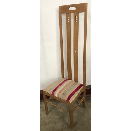 158 - A pair of Arts & Crafts style oak high back chairs, after Charles Rennie Mackintosh