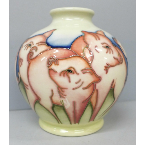 2008 - A Moorcroft ‘Fowler’s Farm Pig’ vase, 11cm, second