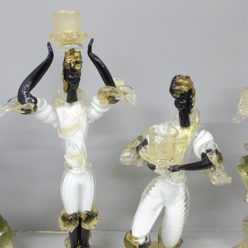 2009 - Two pairs of Murano figures to include a pair of Blackamoor figural candlesticks and a pair of sculp... 