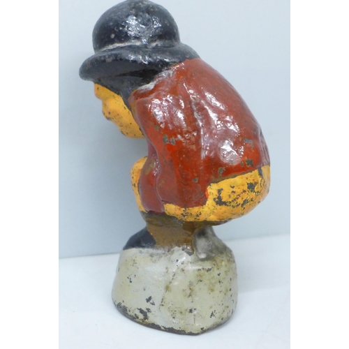 2020 - An American c1900 painted cast iron novelty door stop, 11cm, 1.08kg