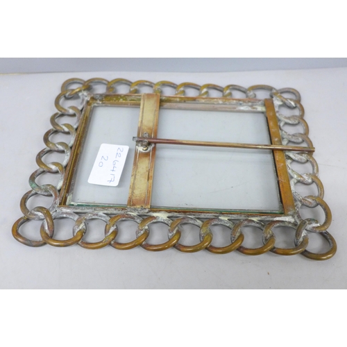 2024 - An antique brass chain link photograph frame, 16cm wide