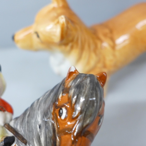 2037 - A Beswick Norman Thelwell model pony and rider, a/f, and a Sylvac model Corgi