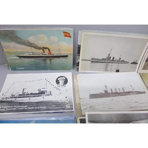 2055 - A collection of approximately 80 shipping postcards, battleships, cruise liners and some interior vi... 