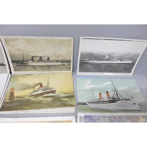 2055 - A collection of approximately 80 shipping postcards, battleships, cruise liners and some interior vi... 