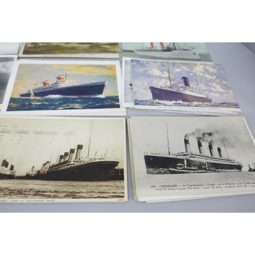 2055 - A collection of approximately 80 shipping postcards, battleships, cruise liners and some interior vi... 