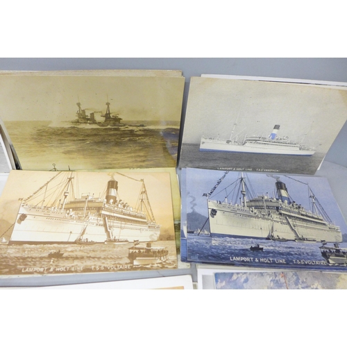 2055 - A collection of approximately 80 shipping postcards, battleships, cruise liners and some interior vi... 