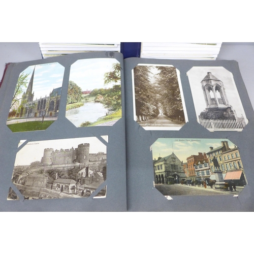 2077 - An album of 152 mainly early 20th postcards, many Shrewsbury, some Salisbury, and one other with app... 