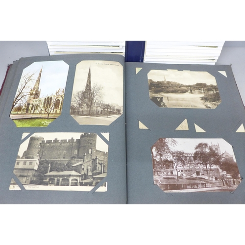 2077 - An album of 152 mainly early 20th postcards, many Shrewsbury, some Salisbury, and one other with app... 