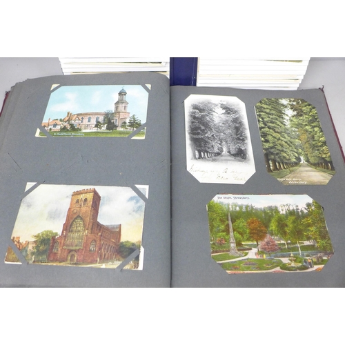 2077 - An album of 152 mainly early 20th postcards, many Shrewsbury, some Salisbury, and one other with app... 