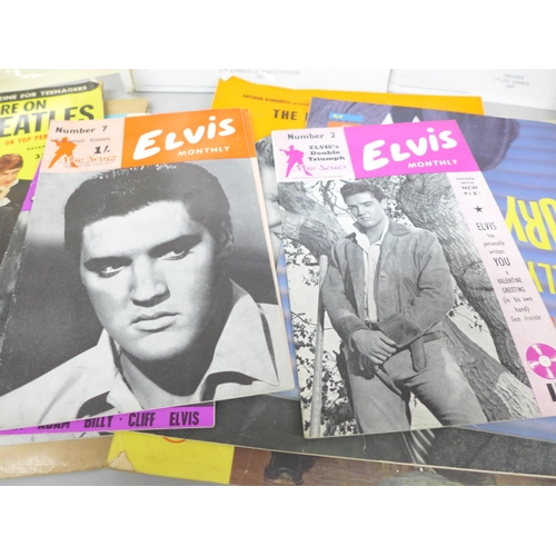 2090 - A collection of pop/rock music ephemera, Elvis Monthly, Billy Fury, Everly Brothers, etc., 1960s